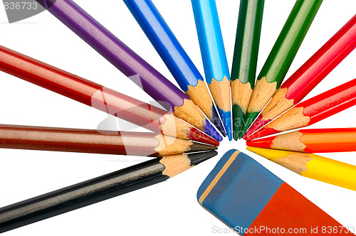 Image of Colored pencils and eraser