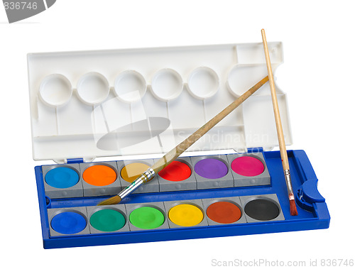 Image of Watercolor paints and brushes