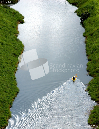 Image of paddling up river