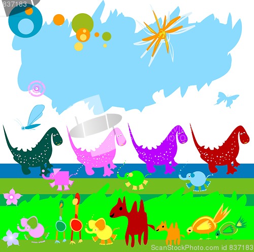 Image of dinosaurs and other little animals