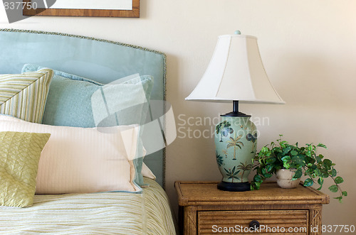 Image of blue corduroy bedroom