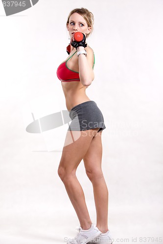 Image of Attractive caucasian woman exercise for fitness