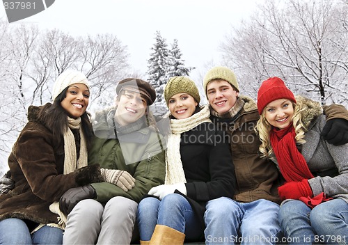 Image of Group of friends outside in winter