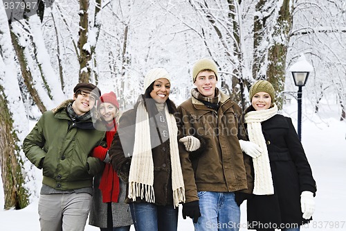Image of Group of friends outside in winter