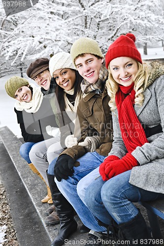 Image of Group of friends outside in winter