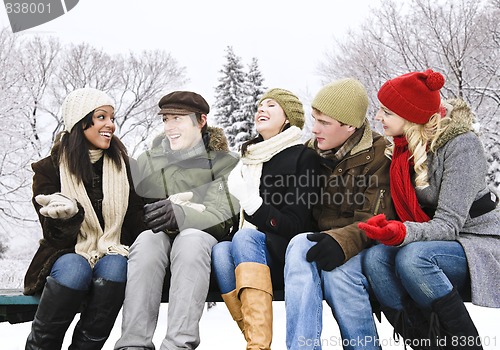 Image of Group of friends outside in winter