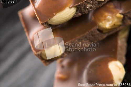 Image of Pile of broken chocolate with nuts