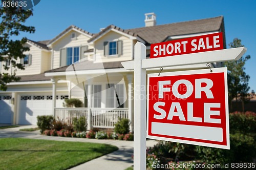 Image of Short Sale Real Estate Sign and House - Right