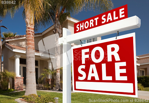 Image of Short Sale Real Estate Sign and House - Right