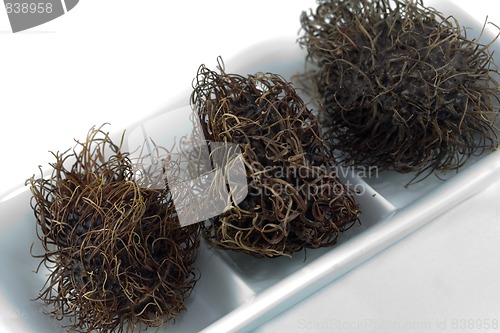 Image of rambutans on a white plate made of china