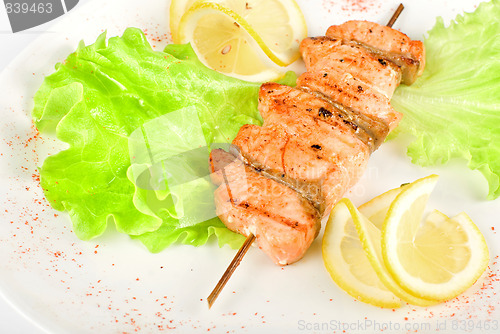 Image of salmon kebab closeup