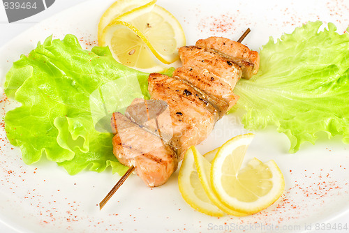 Image of salmon kebab closeup