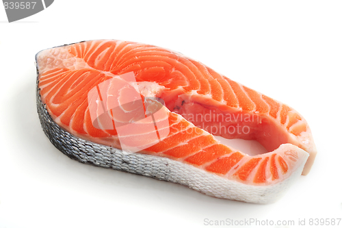 Image of Salmon steak over white