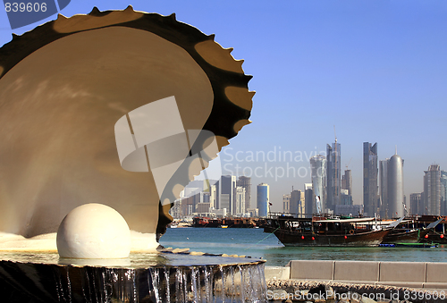 Image of Doha fountain skyline and harbour