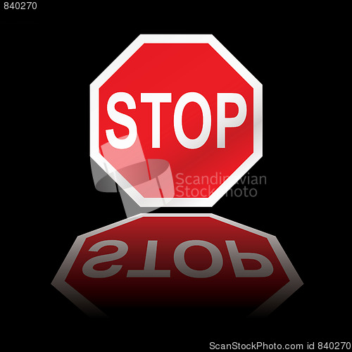 Image of stop road sign reflection