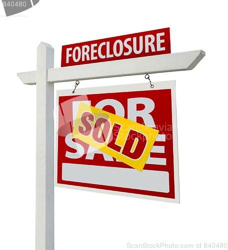 Image of Sold Foreclosure Real Estate Sign Isolated - Right