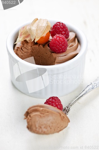 Image of Chocolate mousse dessert with a spoon