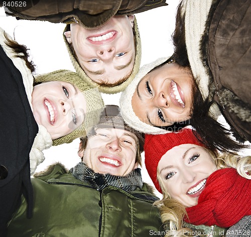 Image of Group of friends outside in winter