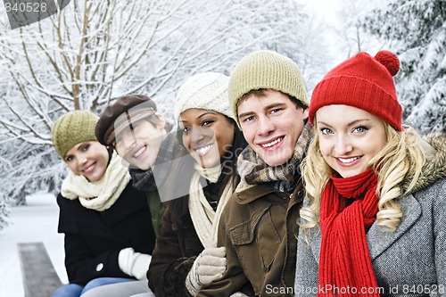 Image of Group of friends outside in winter
