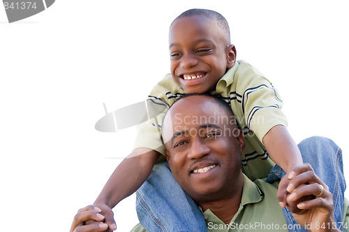 Image of Happy Man and Child Isolated on White