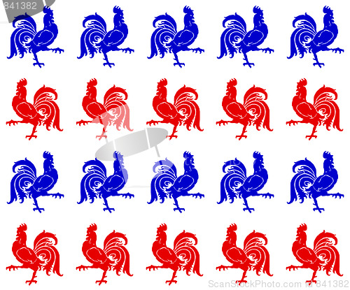Image of Red And Blue Roosters