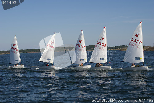 Image of Five small sailboats