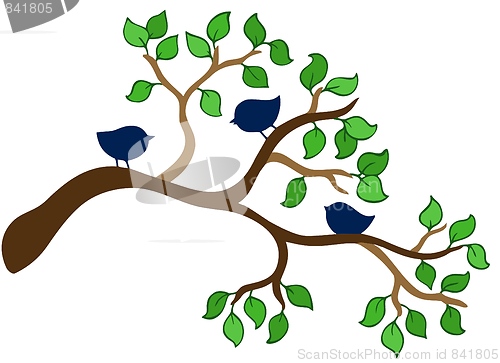 Image of Branch with three small birds