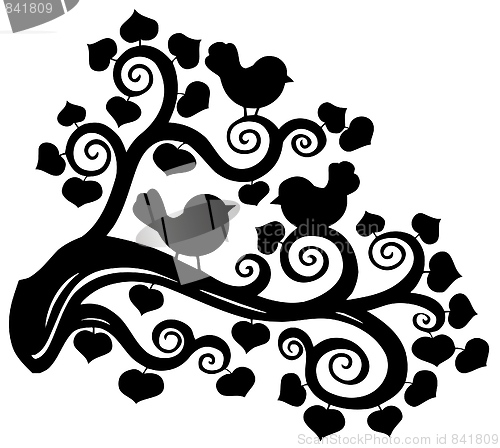 Image of Stylized branch silhouette with birds