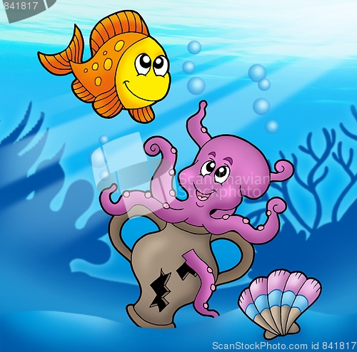 Image of Cute octopus and orange fish