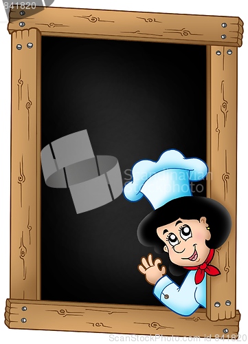 Image of Blackboard with lurking woman chef