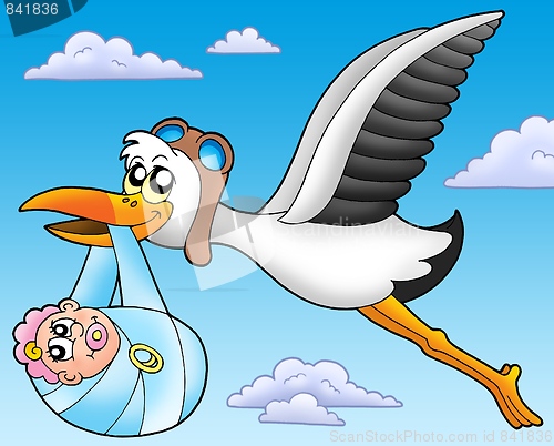 Image of Flying stork with baby