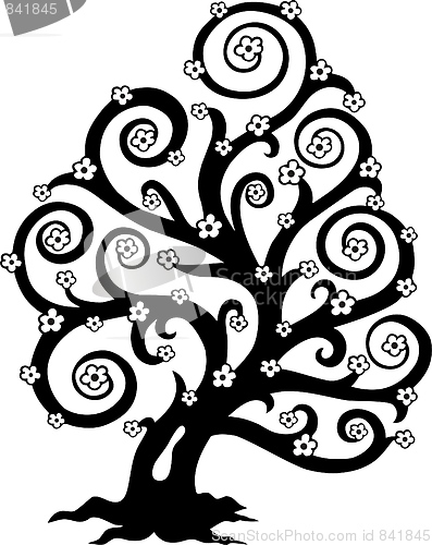 Image of Stylized tree in bloom silhouette