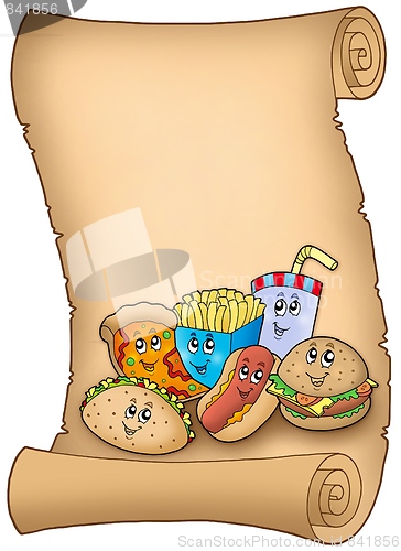 Image of Parchment with various cartoon meals