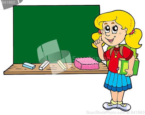 Image of Advising school girl with blackboard