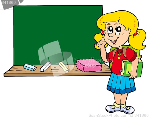 Image of Advising school girl with blackboard