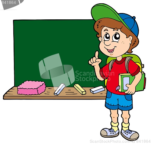 Image of Advising school boy with blackboard