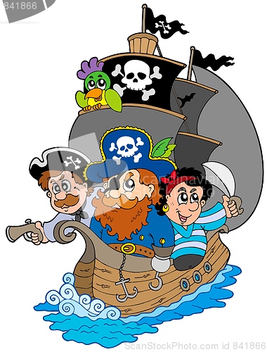 Image of Ship with various cartoon pirates