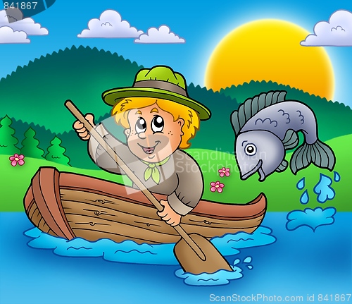 Image of Scout boy in boat