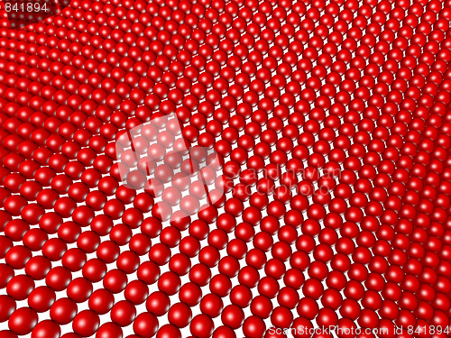 Image of red spheres structured as grid array isolated on white.