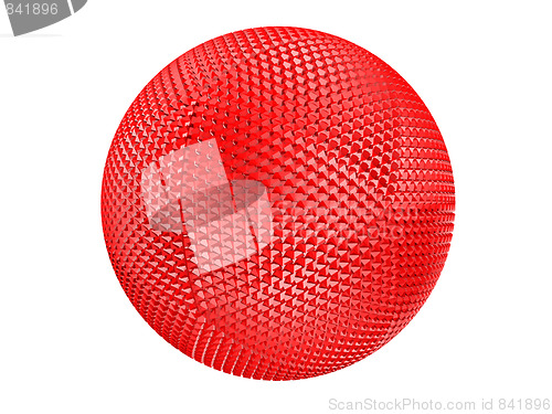 Image of Red thorny textured sphere isolated on white.