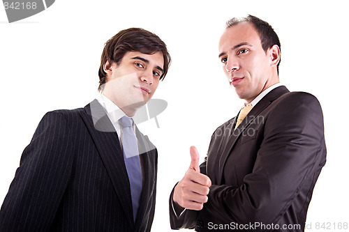 Image of two young businessmen giving consent