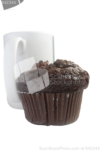 Image of Chocolate muffin and a white cup