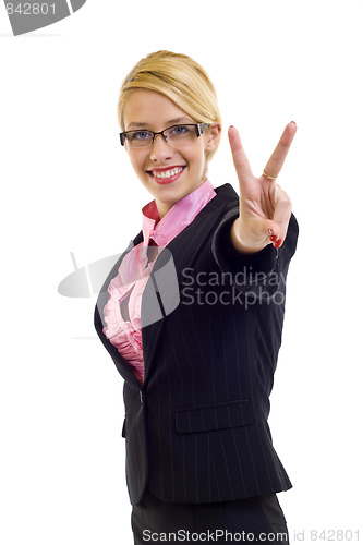 Image of  businesswoman victory sign