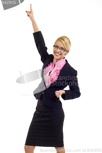 Image of attractive businesswoman winning