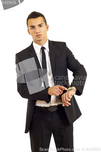 Image of businessman showing watch