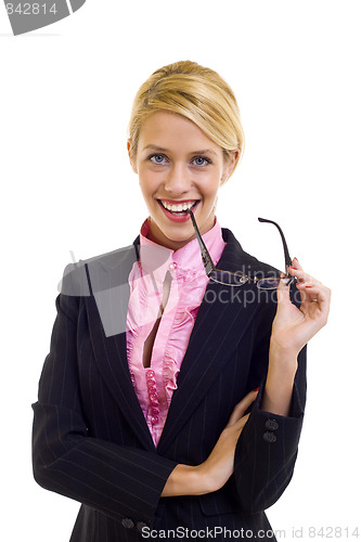 Image of woman holding her glasses
