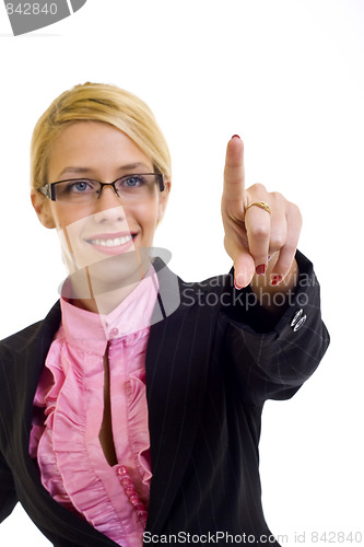 Image of businesswoman touch screen