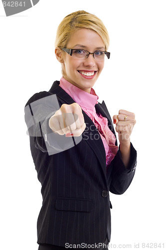 Image of businesswoman in fighting pose