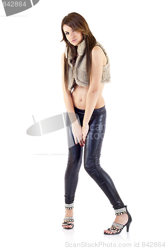Image of  woman dressed in leather pants