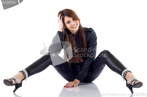 Image of  woman wearing leather outfit